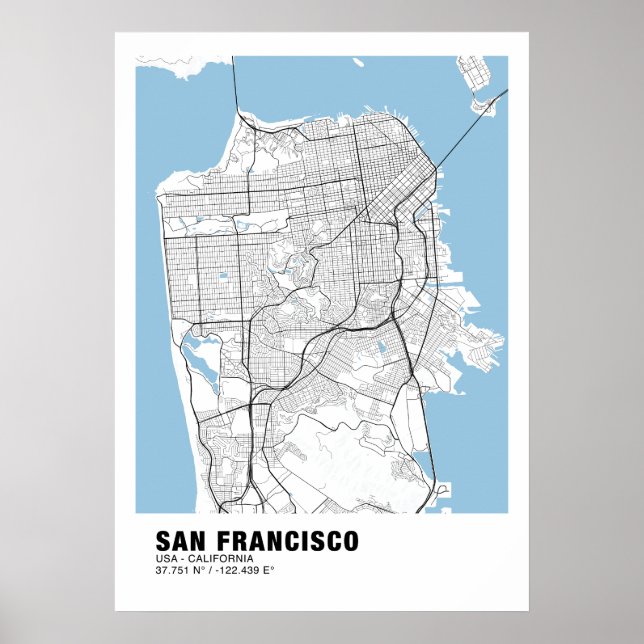 Carte San Francisco Poster - California White Map (Devant)