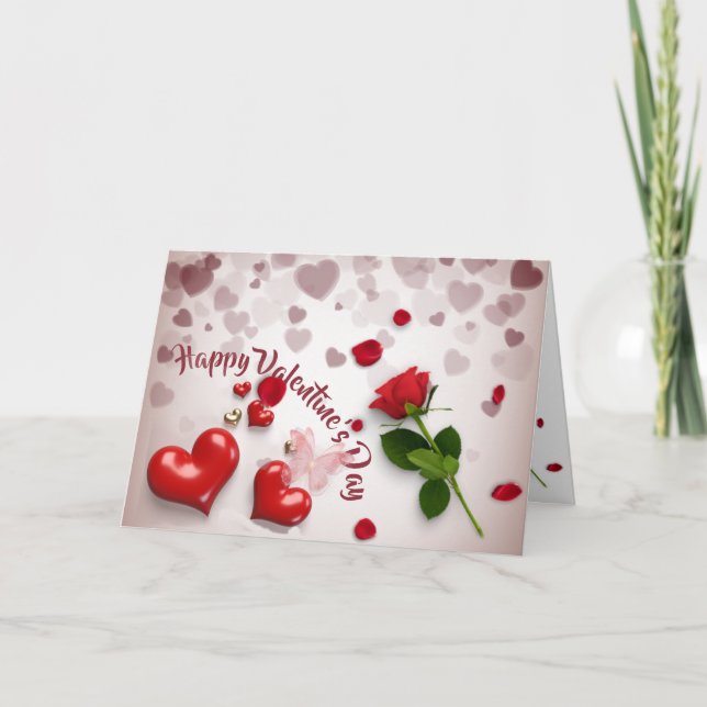 Carte  San Valentín con rosa y corazones (Devant)