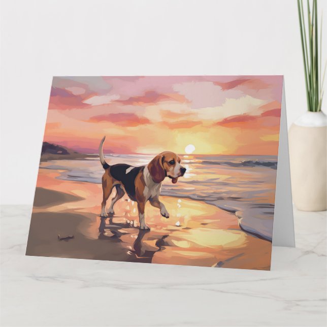 Carte Sandy Paws Beagle Chien sur la Plage Coucher de So (Devant)