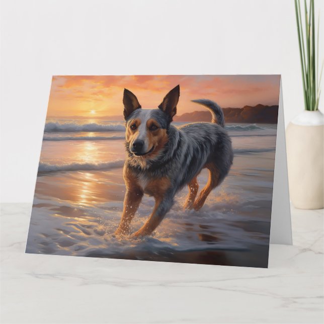 Carte Sandy Paws Bouvier Australien sur la Plage au Couc (Devant)