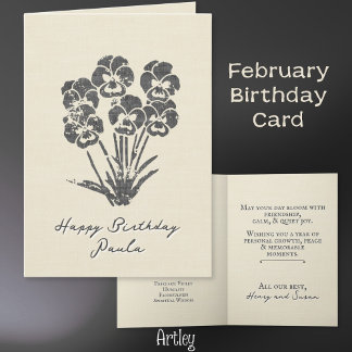 Carte Sansy Violet Stampé Février Linge Fleur de Naissan