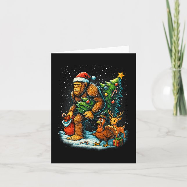 Carte Santa Bigfoot Christmas Tree Turkey Reindeer Thank (Devant)