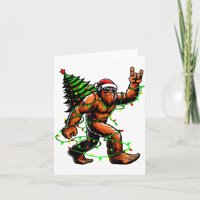 Carte Santa Bigfoot Christmas Tree Xmas Lights Funny Sas (Devant)