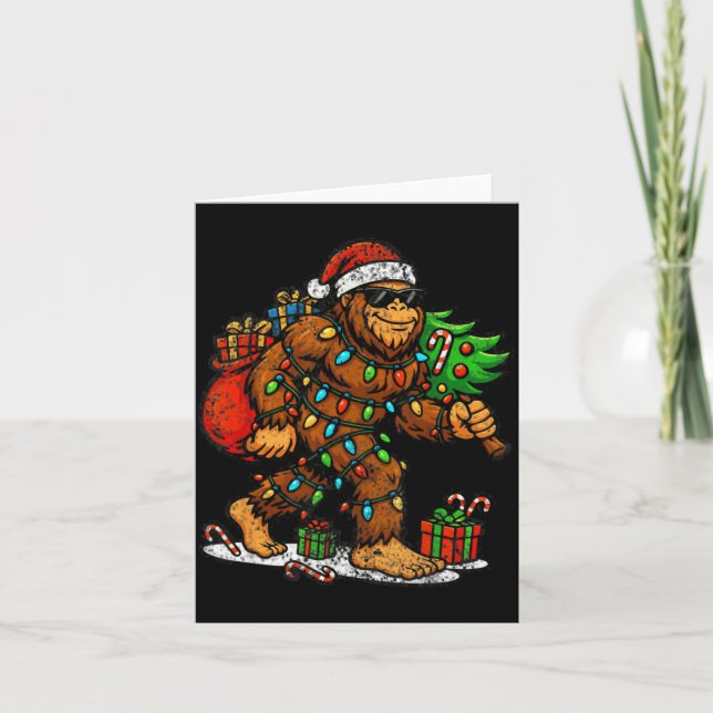 Carte Santa Bigfoot Christmas Tree Xmas Lights Funny Sas (Devant)