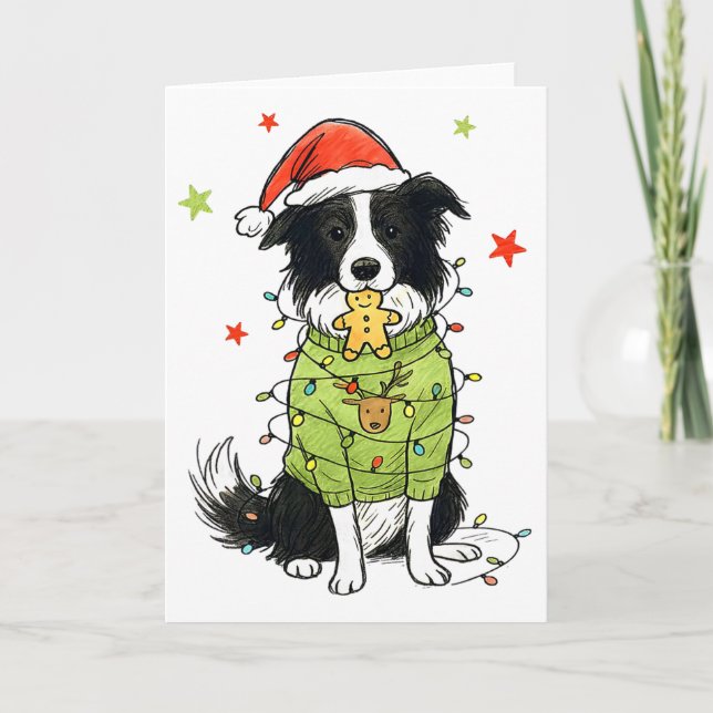 Carte Santa Border Collie Noël Border Collie Chien Mo (Devant)