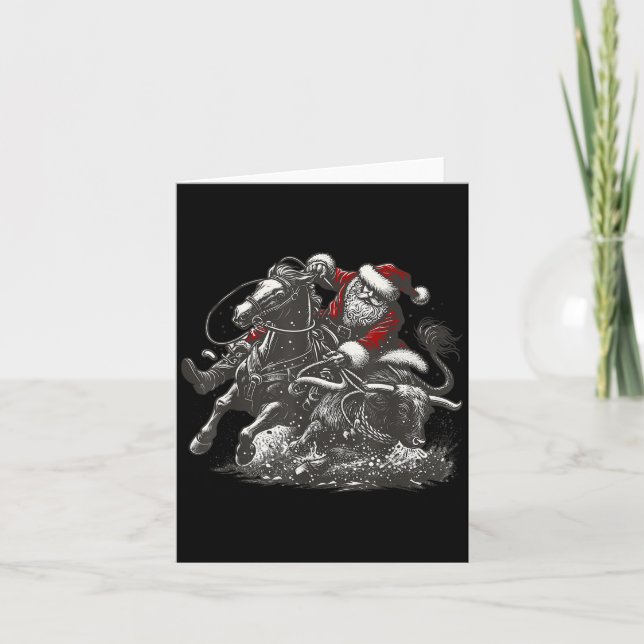 Carte Santa Bulldogging Christmas Cowboy Santa Rodeo Xma (Devant)