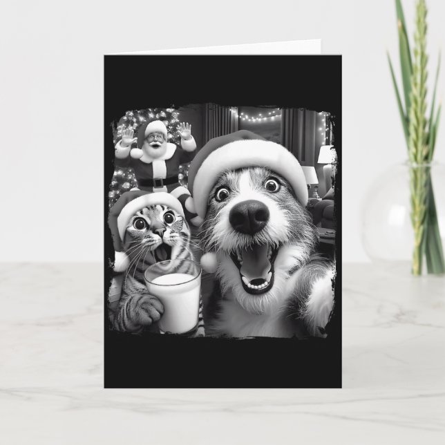 Carte Santa Christmas Funny Cat Taking Selfie Racoon Xma (Devant)