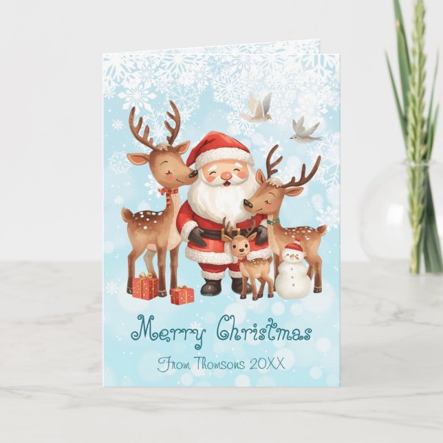 Carte Santa Claus and reindeers whimsical Christmas Card (Devant)