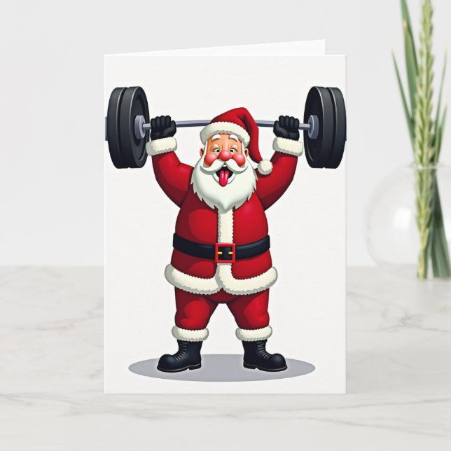 Carte Santa Claus Christmas Weightlifting (Devant)