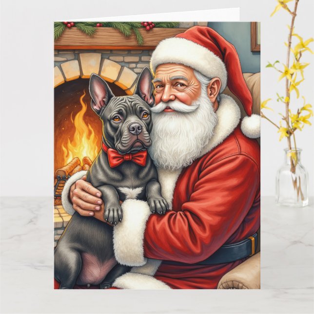 Carte Santa Claus Holding Cane Corso Christmas Art (Fleur jaune)