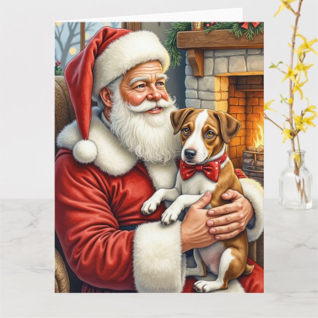 Carte Santa Claus Holding Chesapeake Bay Terrier (Fleur jaune)