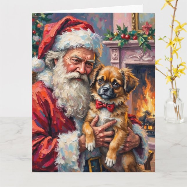 Carte Santa Claus Holding Japanese Chin Christmas Art (Fleur jaune)