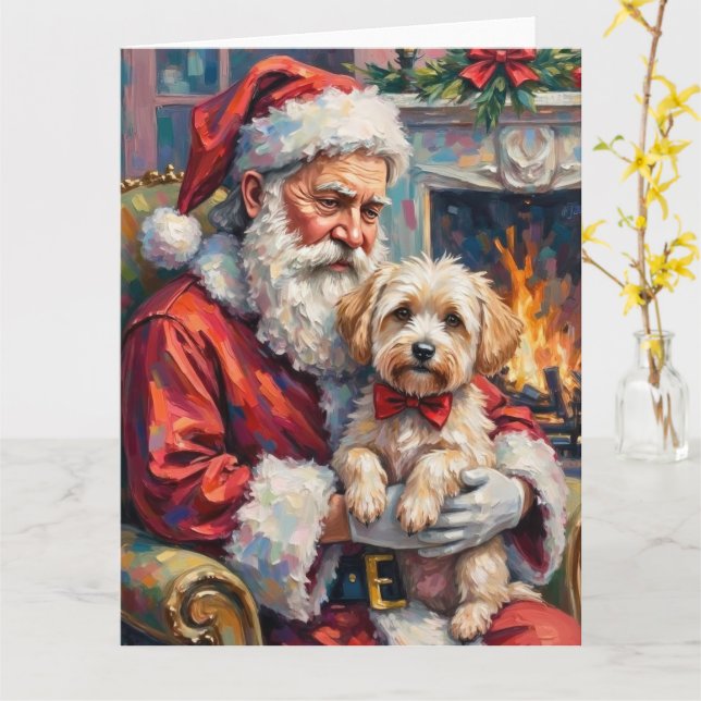 Carte Santa Claus Holding Maltese Christmas Art (Fleur jaune)