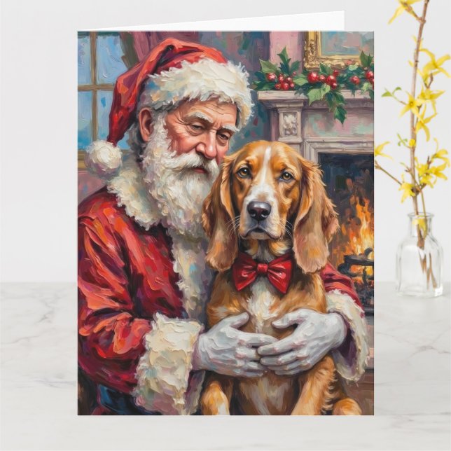 Carte Santa Claus Holding Silken Windhound Christmas Art (Fleur jaune)
