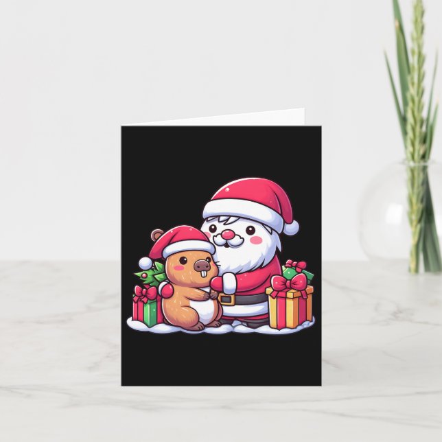 Carte Santa Claus s'embrasse mignonne Capybara Christmas (Devant)