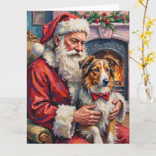 Carte Santa Claus Shetland Sheepdog Christmas Art (Fleur jaune)