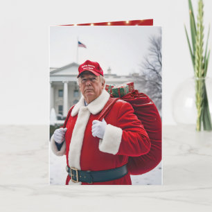 Carte Santa Claus Trump avec le sac cadeau rouge