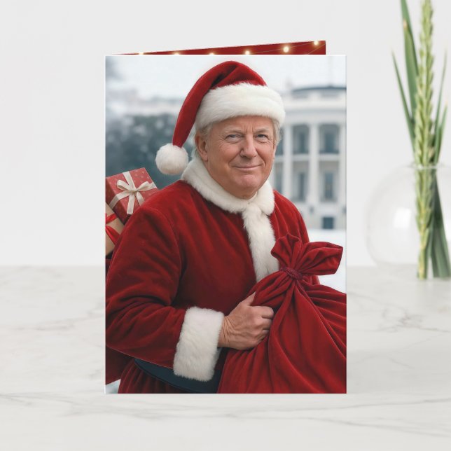 Carte Santa Claus Trump avec le sac cadeau rouge (Devant)