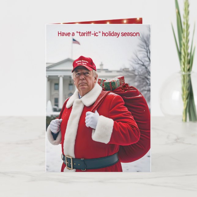 Carte Santa Claus Trump avec le sac cadeau rouge (Devant)