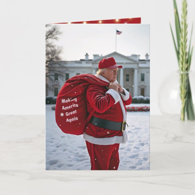 Carte Santa Claus Trump avec le sac cadeau rouge (Devant)
