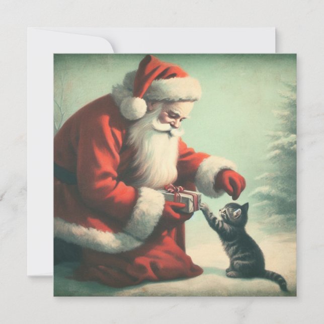 Carte Santa Claus Vintage avec Kitten (Devant)