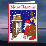 Carte Santa Clause QR Code Design Funny Christmas Card<br><div class="desc">Bon message de Noël avec Santa Clause et un QR Code sur une cheminée. Carte de Noël amusante avec le signe qui demande au Père Noël de s'enregistrer en scannant un code QR. Covid thème carte de Noël. Ajoutez votre propre message à l'intérieur.</div>