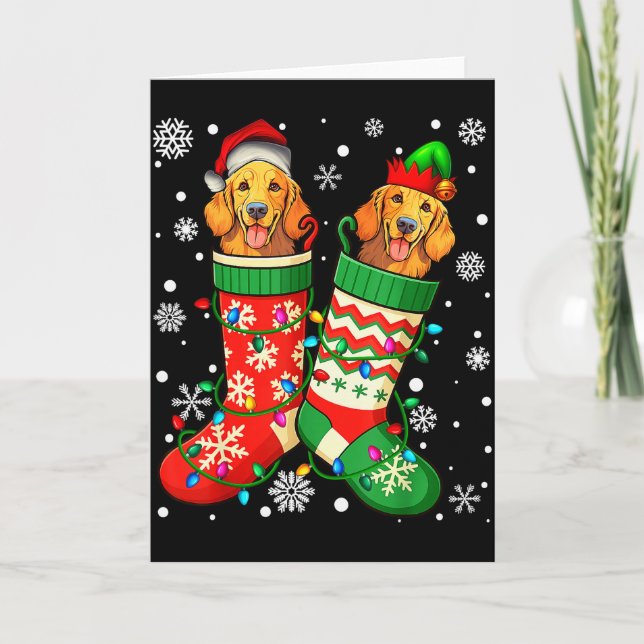 Carte Santa Elf Golden Retriever Dog In Christmas Socks  (Devant)