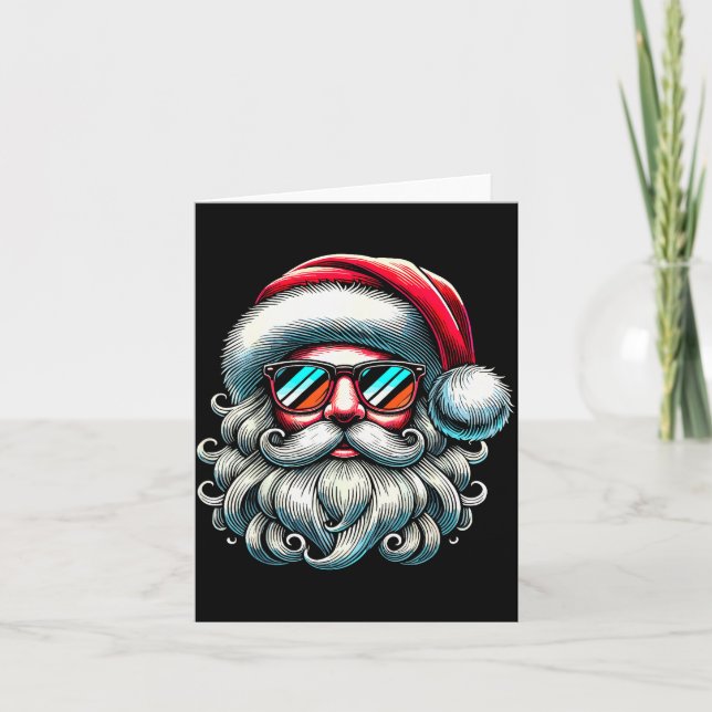 Carte Santa Face Retro Sungles Christmas Xmas  (Devant)