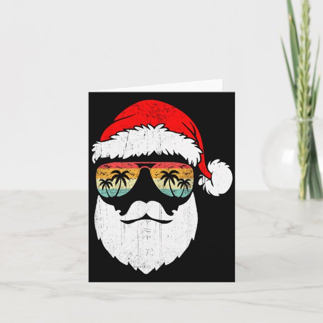 Carte Santa Face Retro Sungles Hawaiian Christmas Xmas T (Devant)