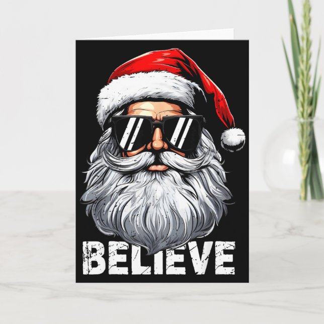 Carte Santa Face Sungles Believe Christmas Shirts For Bo (Devant)