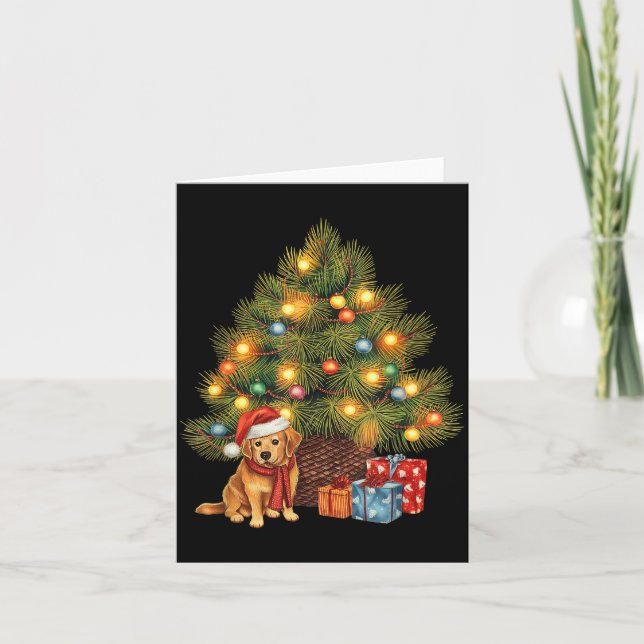 Carte Santa Golden Retriever Tree Christmas Lights Dog X (Devant)