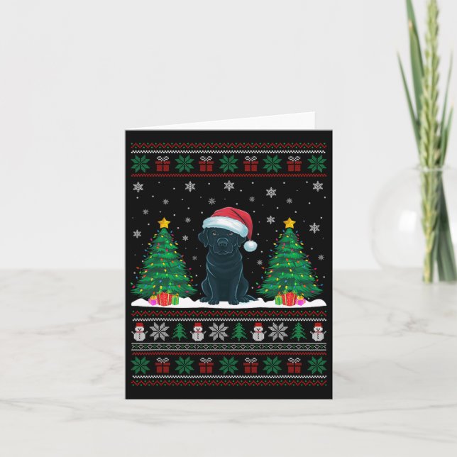 Carte Santa Hat Black Labrador Chien Xmas L'arbre s'illu (Devant)