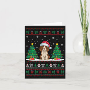 Carte Santa Hat Brittany Spaniel Chien Xmas Lumières Arb