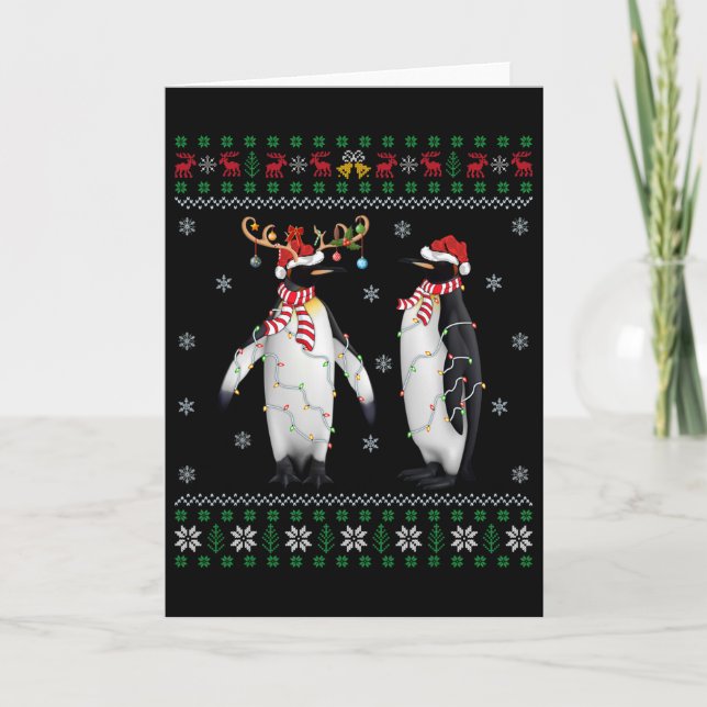Carte Santa Hat Penguin Bird Xmas Éclairage Pingouin moc (Devant)