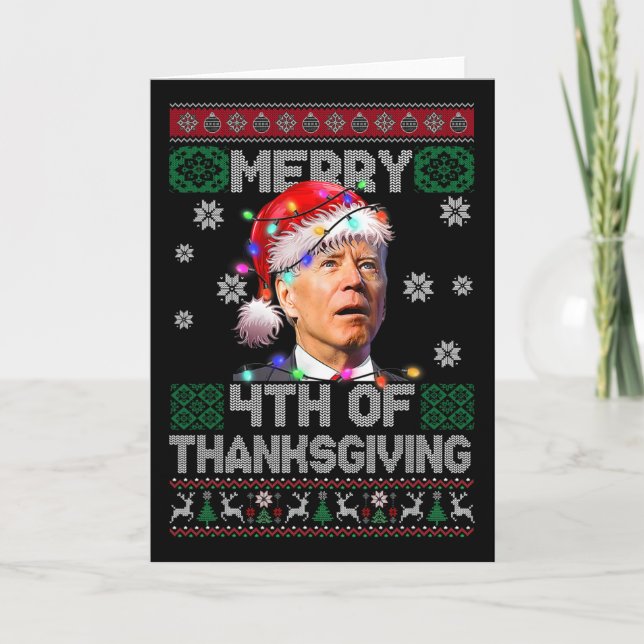 Carte Santa Joe Biden Joyeux 4ème Thanksgiving Ugly Noël (Devant)