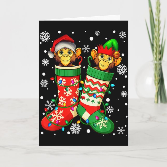 Carte Santa Monkey Animal In Christmas Socks Men Women  (Devant)