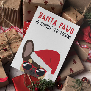 Carte Santa Paws Christmas Brown Tan French Bulldog