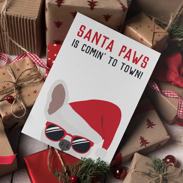 Carte Santa Paws Noël Bulldog Français Blanc (Créateur téléchargé)