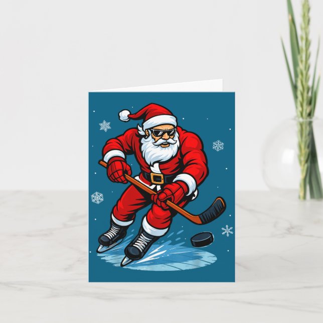 Carte Santa Playing Ice Hockey Xmas Funny Christmas Hock (Devant)