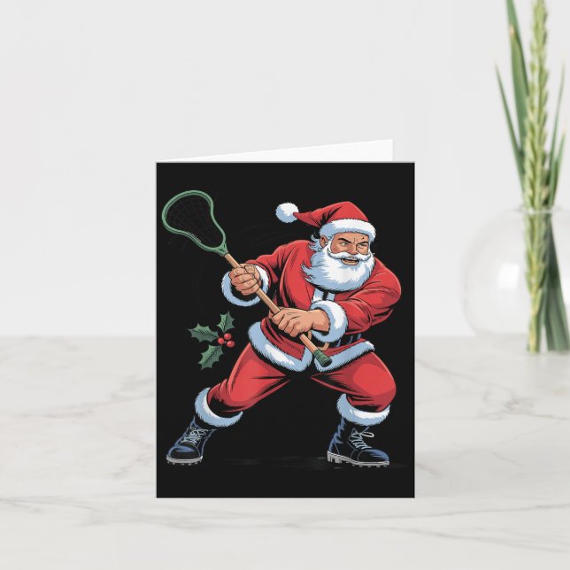 Carte Santa Playing Lacrosse Funny Holiday Christmas Xma (Devant)