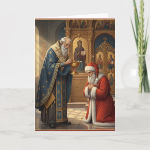 Carte Santa recevant la communion dans une église orthod