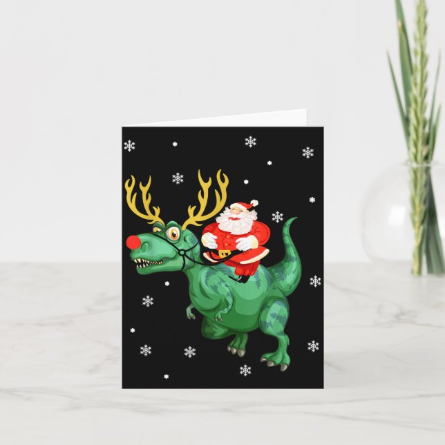 Carte Santa Riding Dinosaur Funny Merry Christmas Lover  (Devant)