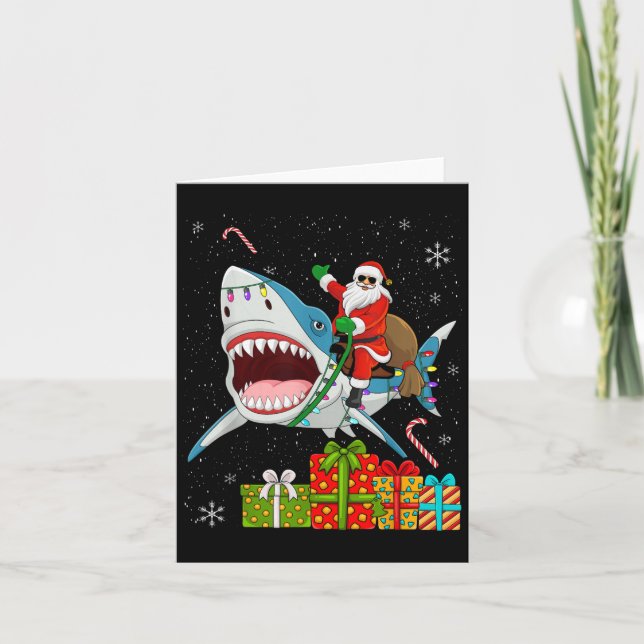Carte Santa Riding Shark Christmas Pajama Cute Ocean Ani (Devant)
