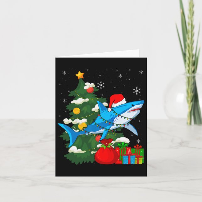 Carte Santa Shark Christmas Lights Sharkma Tree Xmas Bo (Devant)