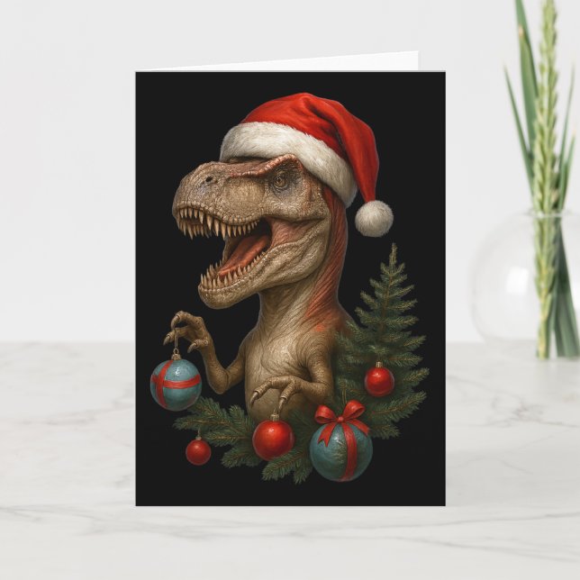 Carte Santa T-rex Noël Dinosaure drôle de vacances  (Devant)
