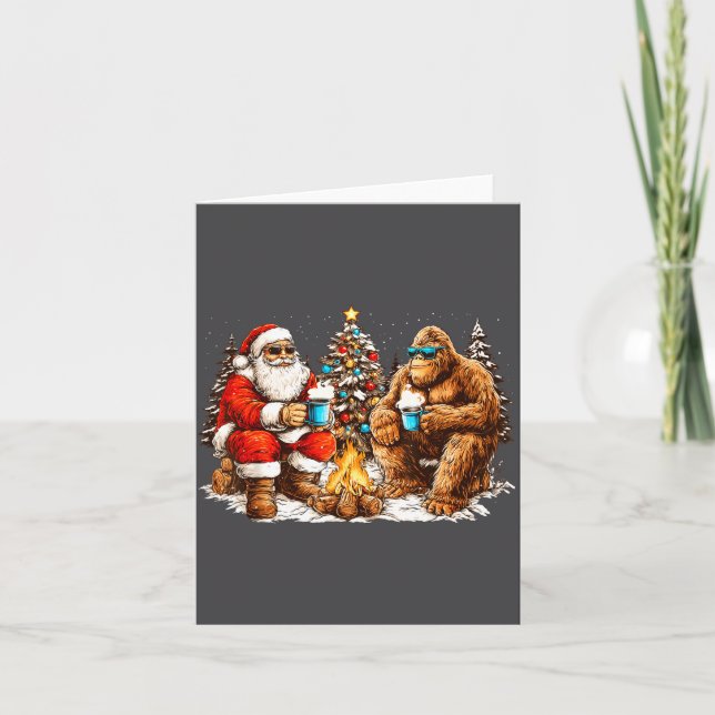 Carte Santa With Bigfoot Christmas Campfire Funny Sasqua (Devant)