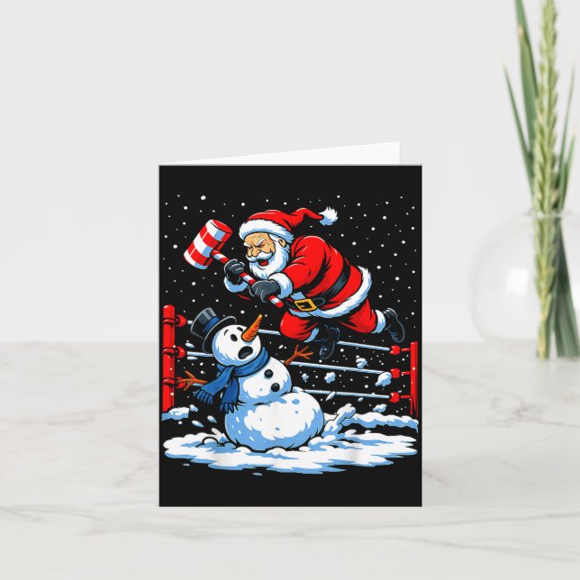 Carte Santa Xmas Snow Lights Wrestling Funny Wrestling C (Devant)