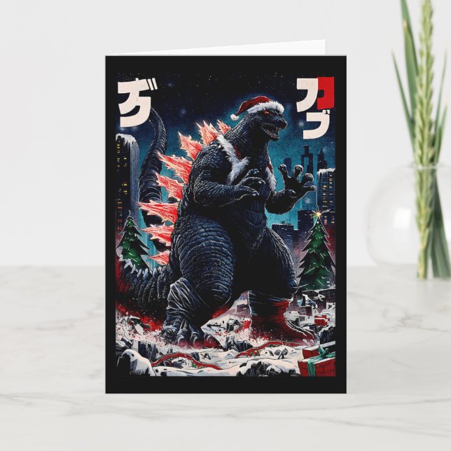Carte Santazilla Monstre Japonais Kaiju Dinosaure Noël (Devant)