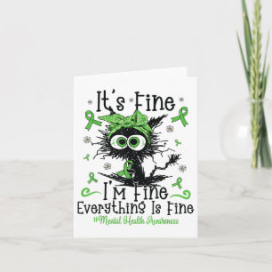 Carte Santé mentale Guerrier Sensibilisation Noir Chat C