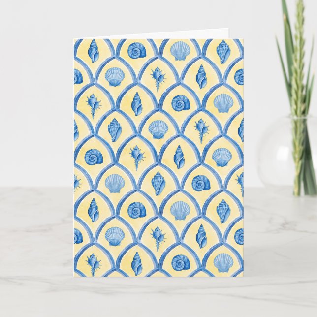 Carte Santorini Shells Yellow Blue Watercolor Stationery (Devant)